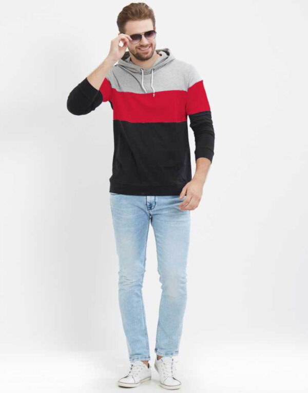 LEWEL Color Block Men Hooded Neck   T-Shirt - Image 2